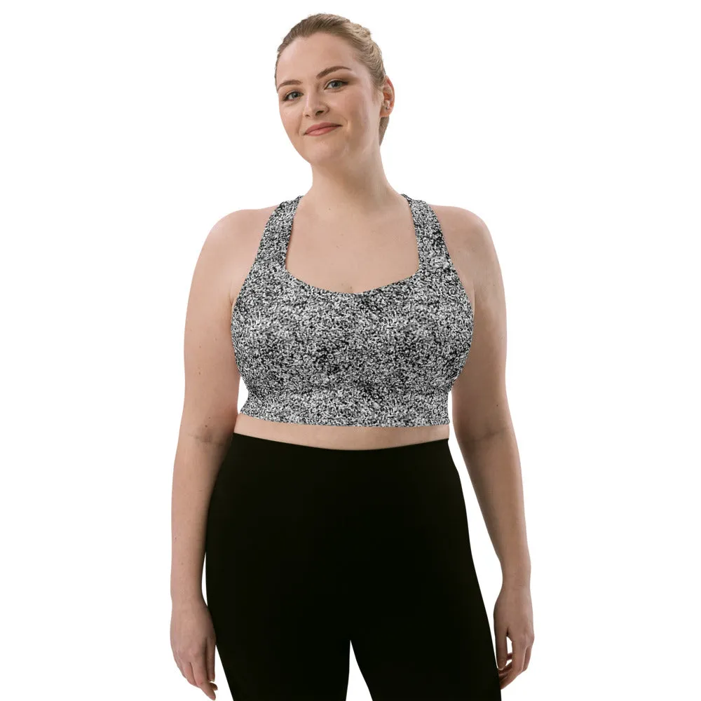 Longline Max Support Compression Sports bra-Black and White Dot