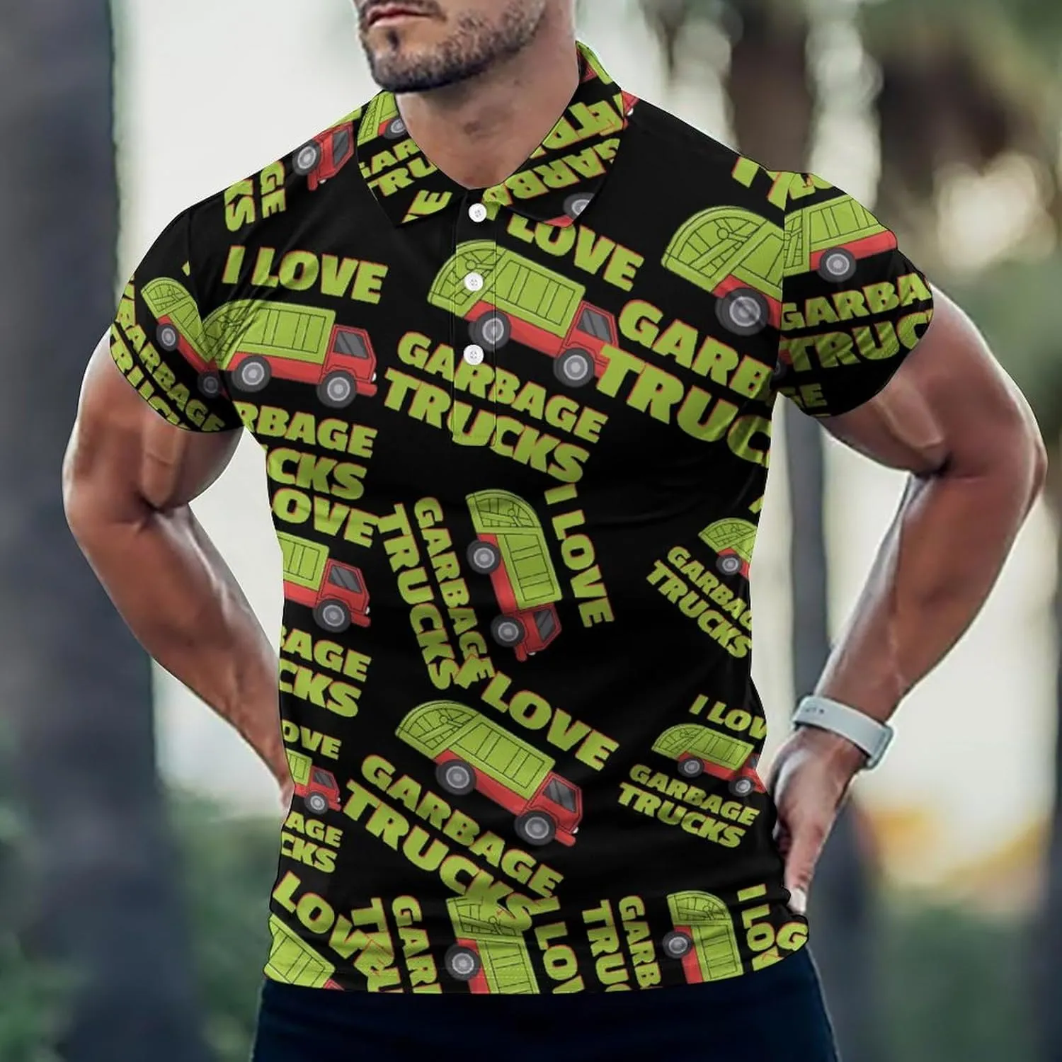 Love Garbage Truck Mens Polo Shirts Quick Dry Short Sleeve T-shirts Slim Tennis Collared Tees Tops
