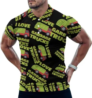 Love Garbage Truck Mens Polo Shirts Quick Dry Short Sleeve T-shirts Slim Tennis Collared Tees Tops