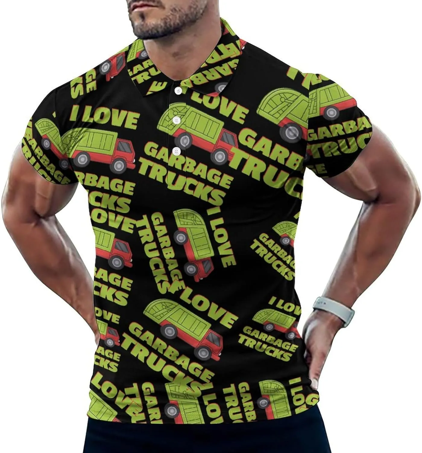 Love Garbage Truck Mens Polo Shirts Quick Dry Short Sleeve T-shirts Slim Tennis Collared Tees Tops