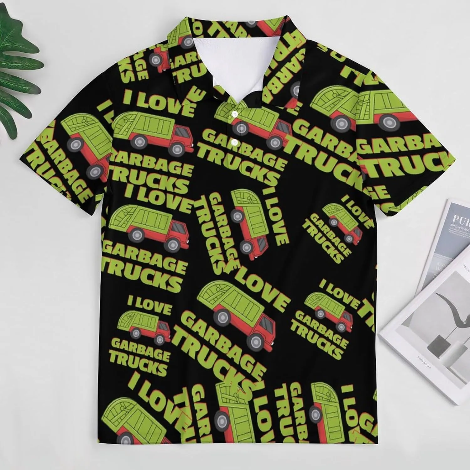 Love Garbage Truck Mens Polo Shirts Quick Dry Short Sleeve T-shirts Slim Tennis Collared Tees Tops