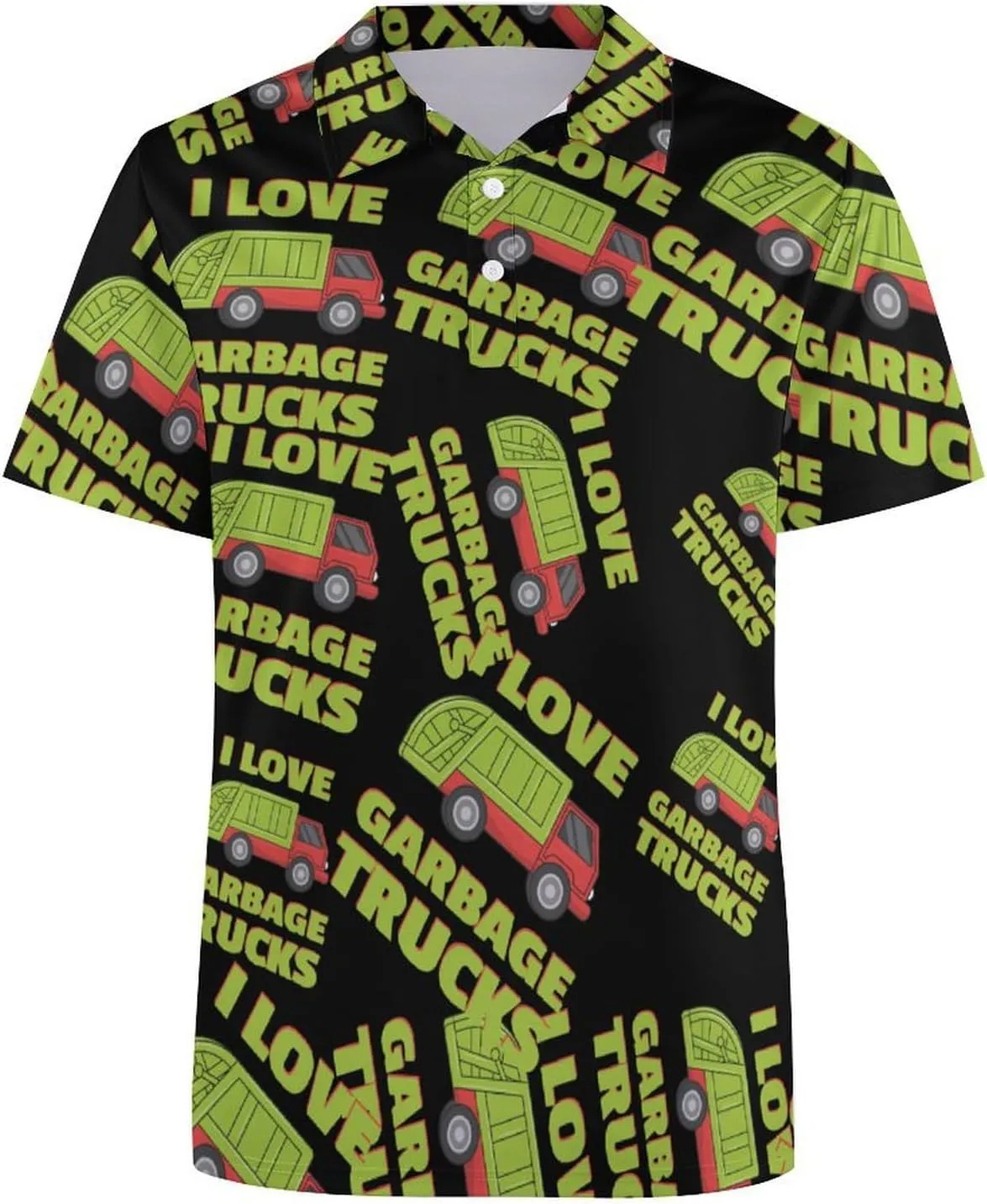 Love Garbage Truck Mens Polo Shirts Quick Dry Short Sleeve T-shirts Slim Tennis Collared Tees Tops