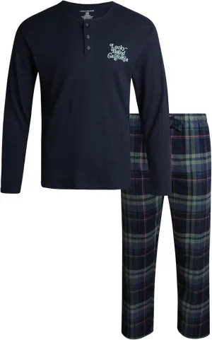 Lucky Brand Men's Pajama Set - 2 Piece Long Sleeve Crewneck Mens Shirts and Flannel Lounge Pants - Cozy Pajama Pants Set S-XL