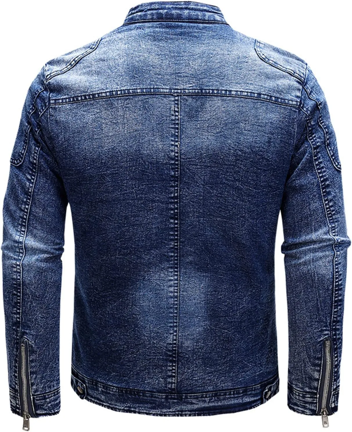 Maiyifu-GJ Men's Fleece Lined Denim Jacket Stand Collar Distressed Biker Jean Jacket Slim Fit Zipper Warm Moto Trucker Coat