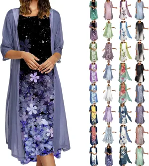 Maxi Dress for Women,Summer Casual Two Piece Set Wedding Guest Plus Size Elegant Floral Boho Beach Sundress