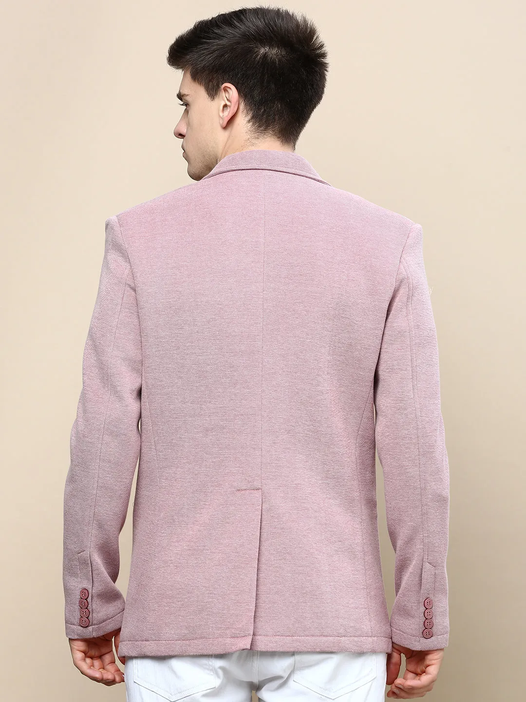Men Mauve Slim-Fit Single Breasted Blazer