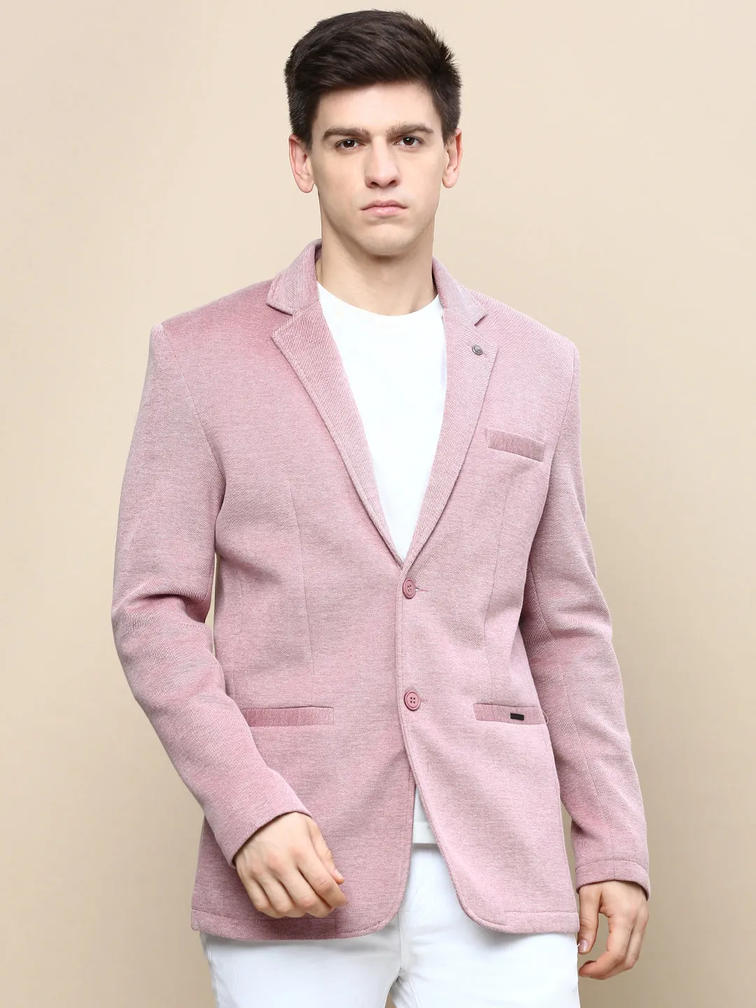 Men Mauve Slim-Fit Single Breasted Blazer