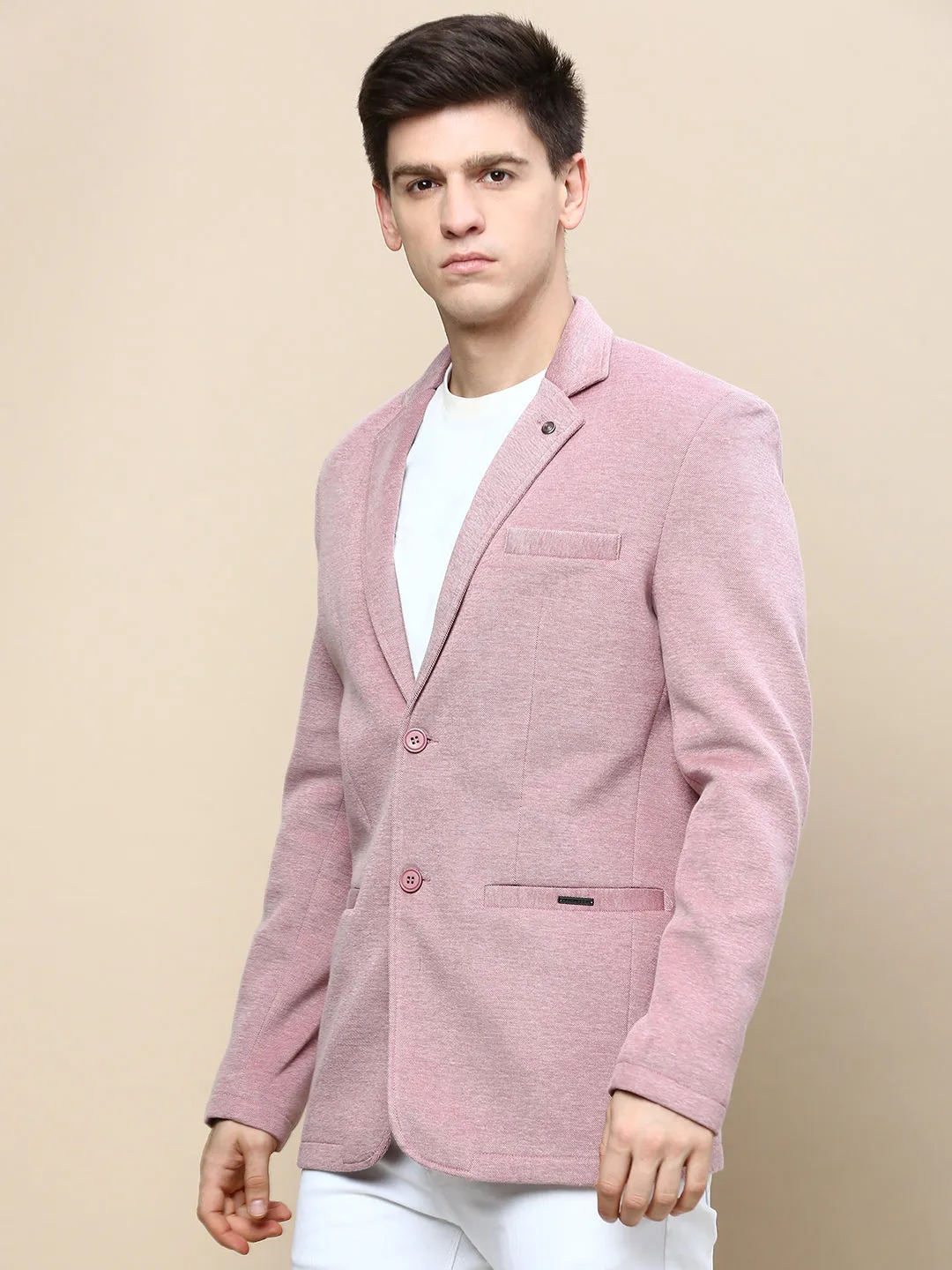 Men Mauve Slim-Fit Single Breasted Blazer