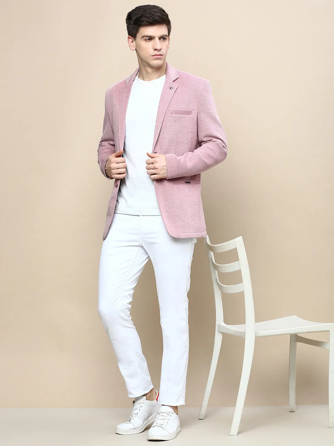 Men Mauve Slim-Fit Single Breasted Blazer