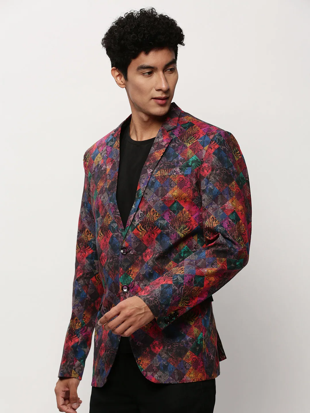 Men Multi Printed Notched Lapel Single Breasted Blazer