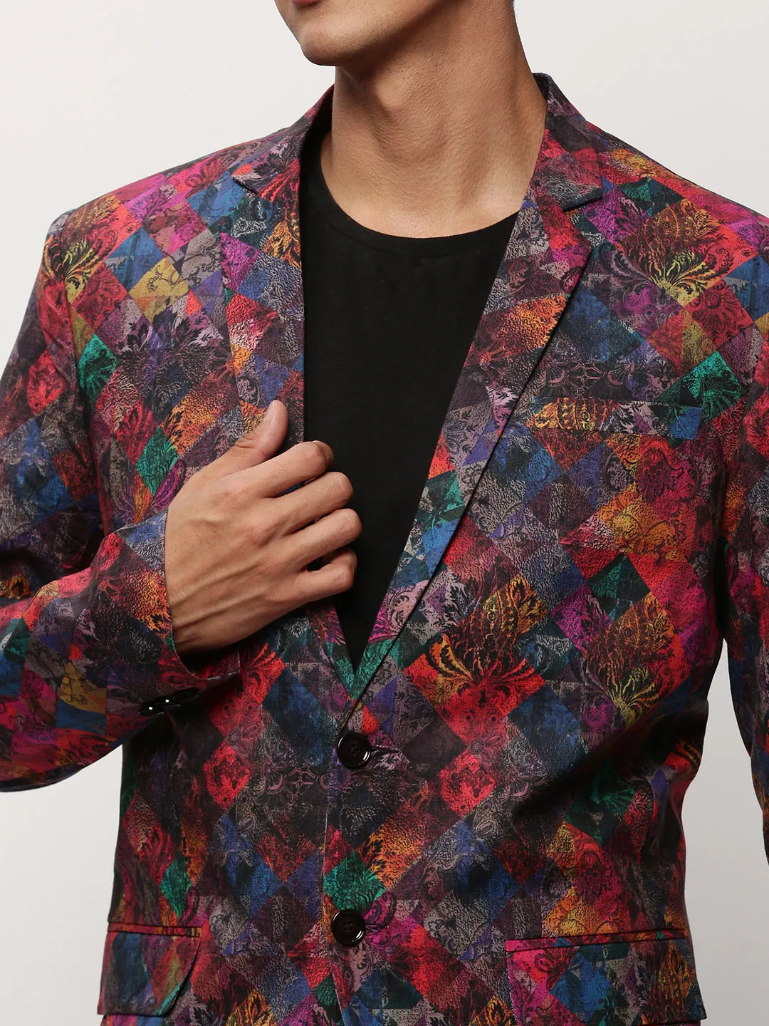 Men Multi Printed Notched Lapel Single Breasted Blazer