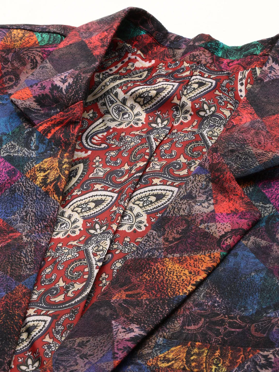Men Multi Printed Notched Lapel Single Breasted Blazer