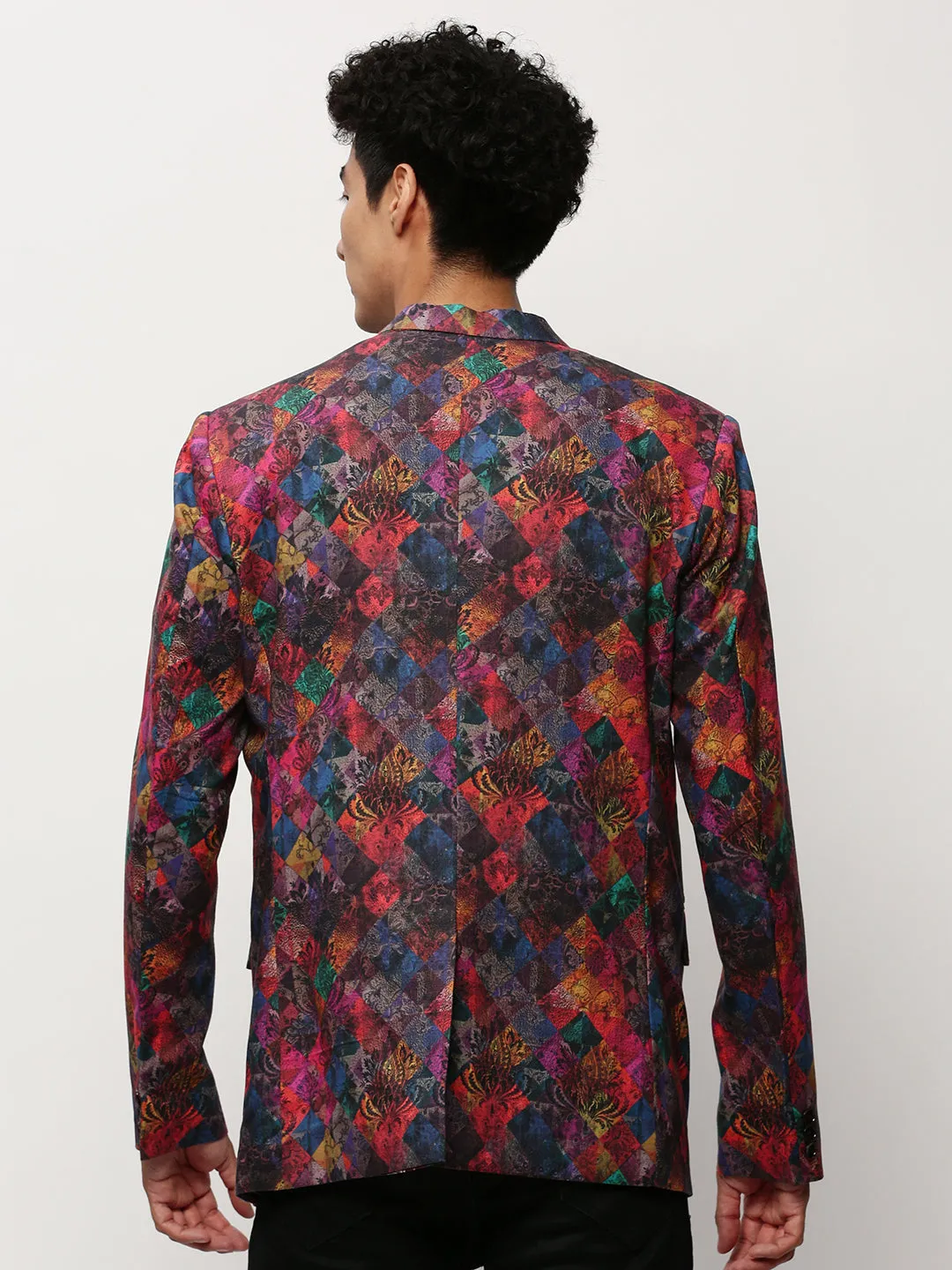 Men Multi Printed Notched Lapel Single Breasted Blazer