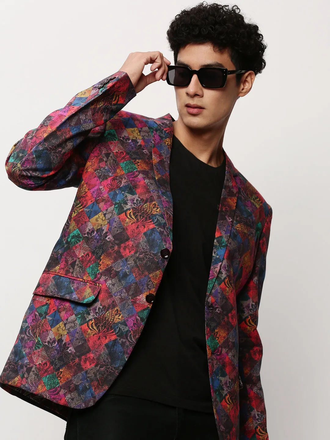 Men Multi Printed Notched Lapel Single Breasted Blazer