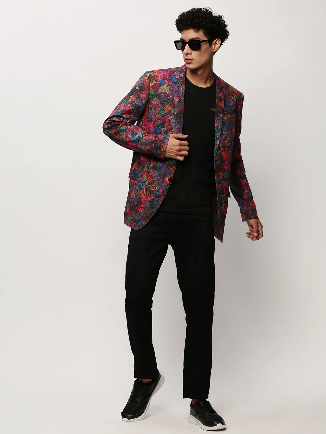 Men Multi Printed Notched Lapel Single Breasted Blazer