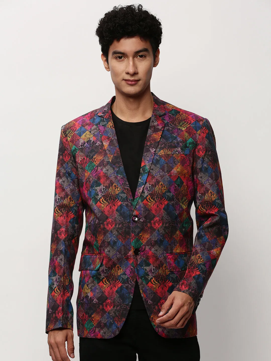 Men Multi Printed Notched Lapel Single Breasted Blazer