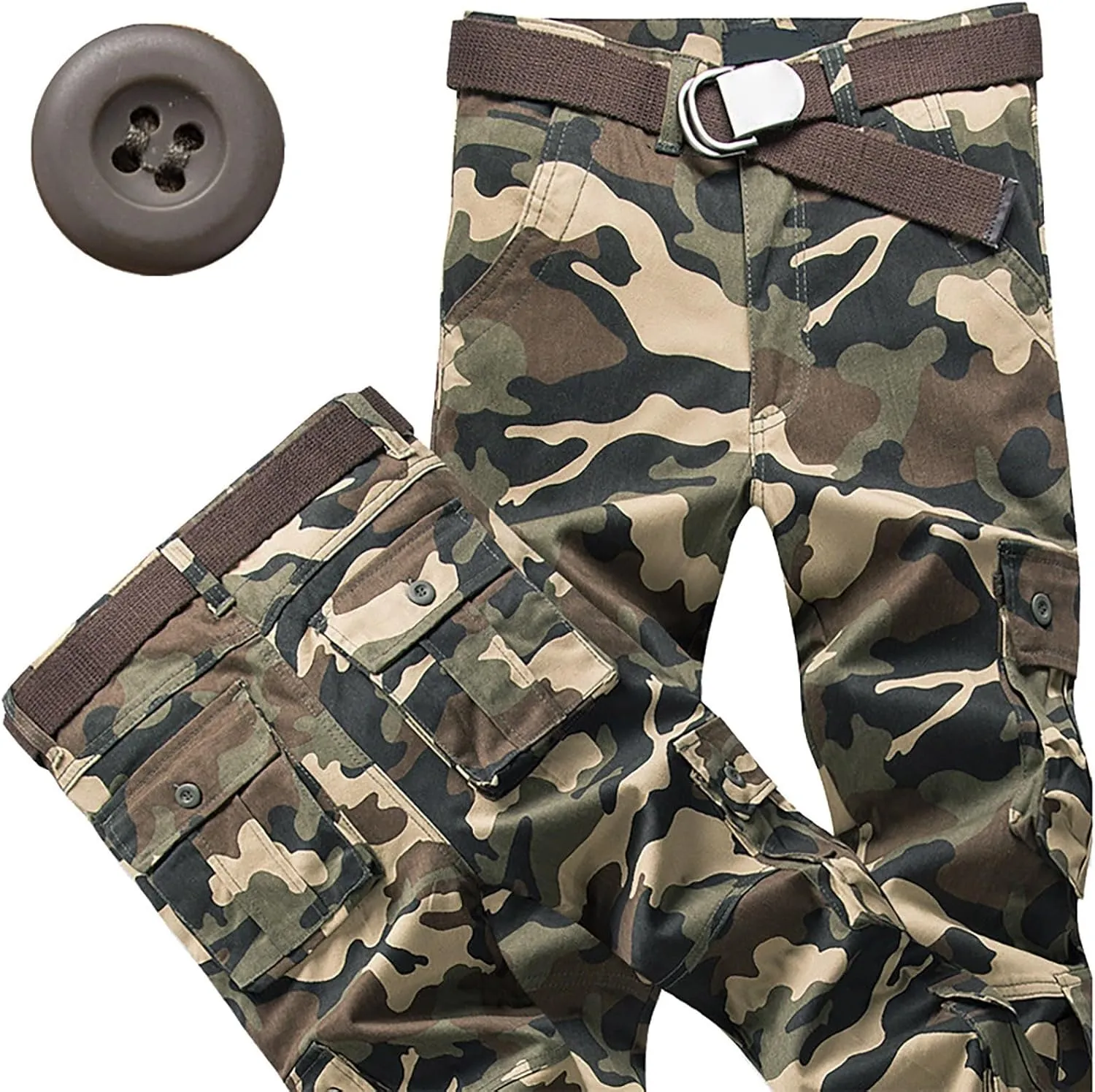 Men's Active Basic Fleece Joggers Overalls with Large Pockets Loose Soft Sweatpants Hiking Drawstring Tactical Pants