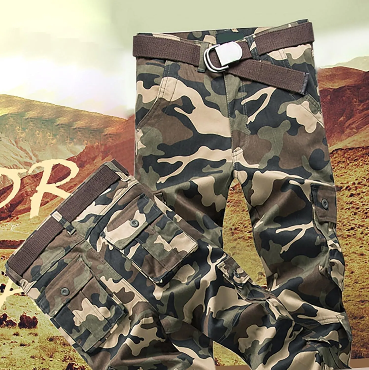 Men's Active Basic Fleece Joggers Overalls with Large Pockets Loose Soft Sweatpants Hiking Drawstring Tactical Pants