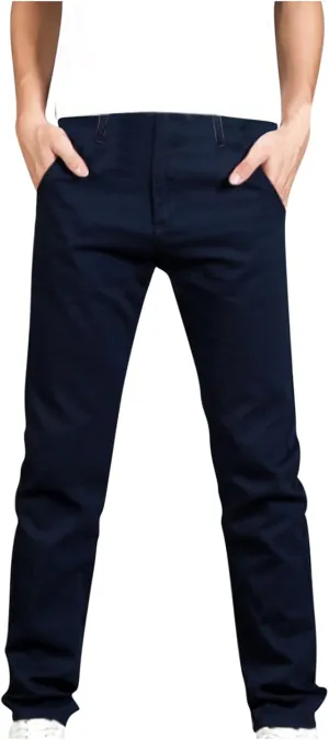 Men's Basic Skinny Pants Slim Fit Stretch Straight Leg Fashion Pants Classic Solid Color Cotton Trousers