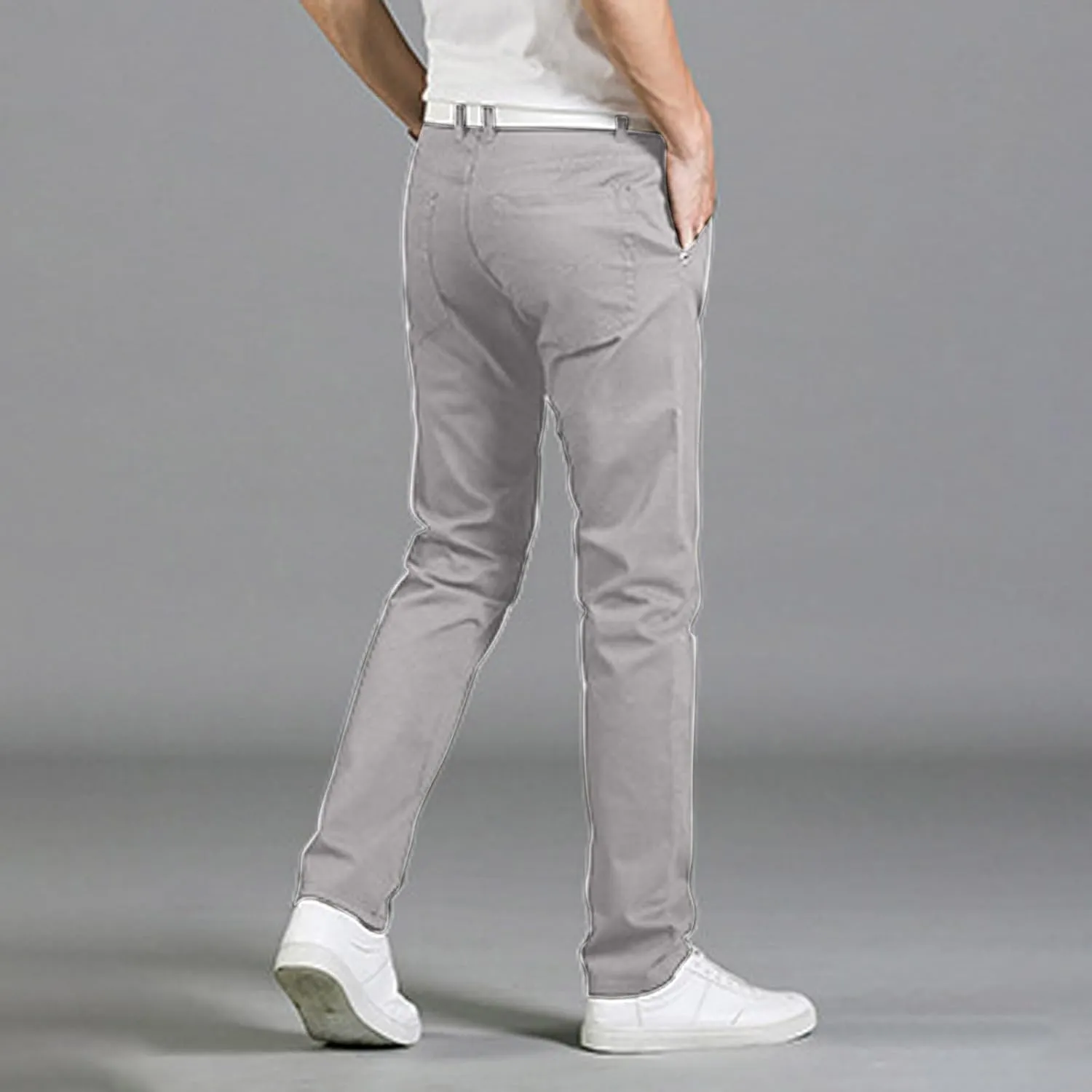 Men's Basic Skinny Pants Slim Fit Stretch Straight Leg Fashion Pants Classic Solid Color Cotton Trousers