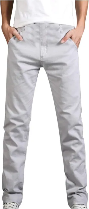Men's Basic Skinny Pants Slim Fit Stretch Straight Leg Fashion Pants Classic Solid Color Cotton Trousers