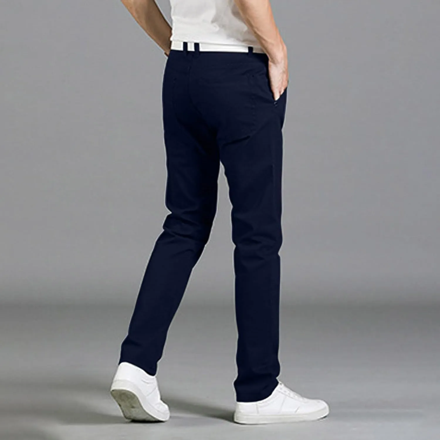 Men's Basic Skinny Pants Slim Fit Stretch Straight Leg Fashion Pants Classic Solid Color Cotton Trousers