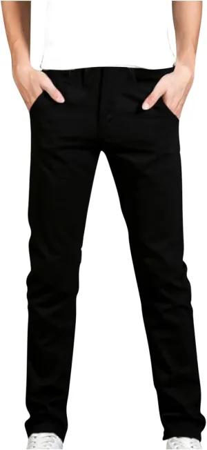 Men's Basic Skinny Pants Slim Fit Stretch Straight Leg Fashion Pants Classic Solid Color Cotton Trousers