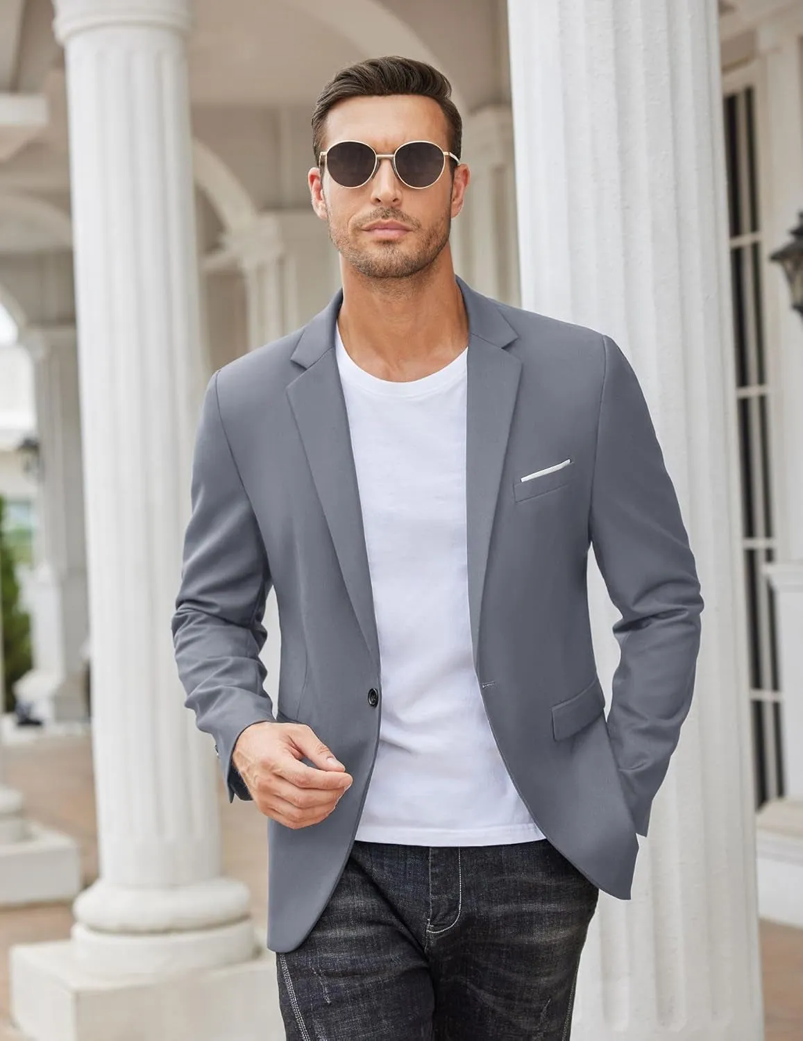 Mens Blazer Sport Coats Casual Slim Fit Suit Jacket Business One Button Blazers