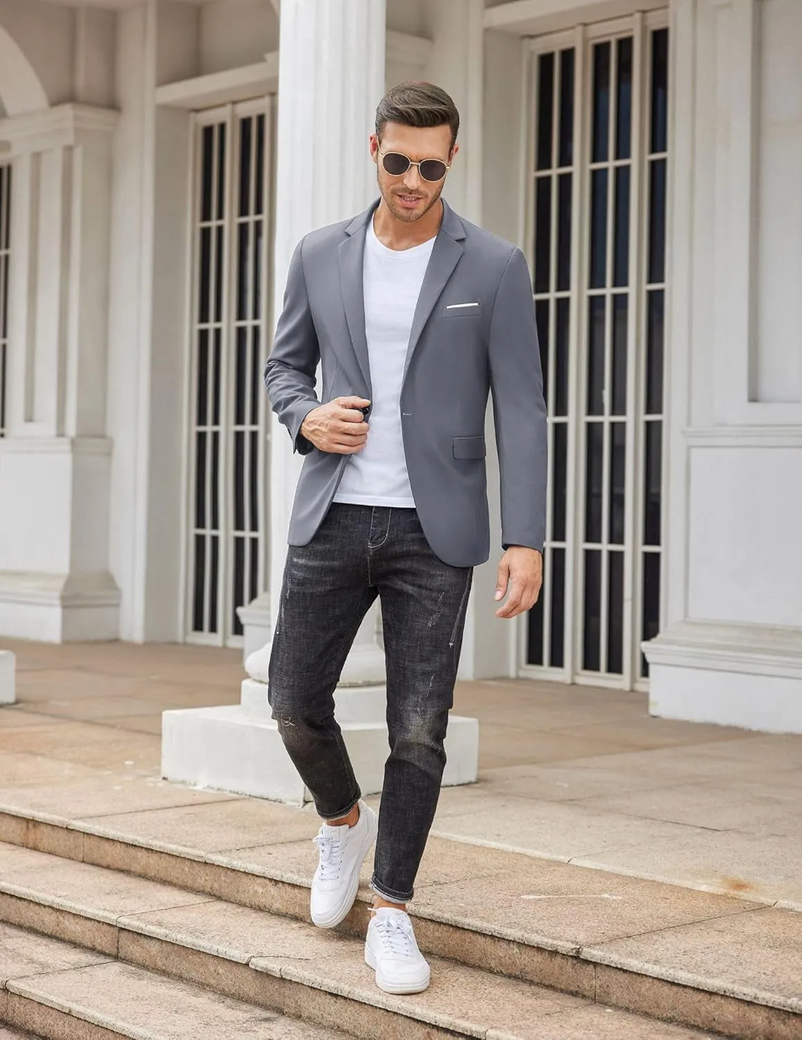 Mens Blazer Sport Coats Casual Slim Fit Suit Jacket Business One Button Blazers