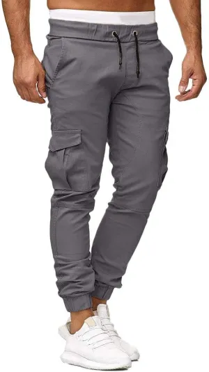 Mens Cargo Sweatpants Joggers Slim Fit Elastic Waist Athletic Pants with Pockets Workout Drawstring Trousers