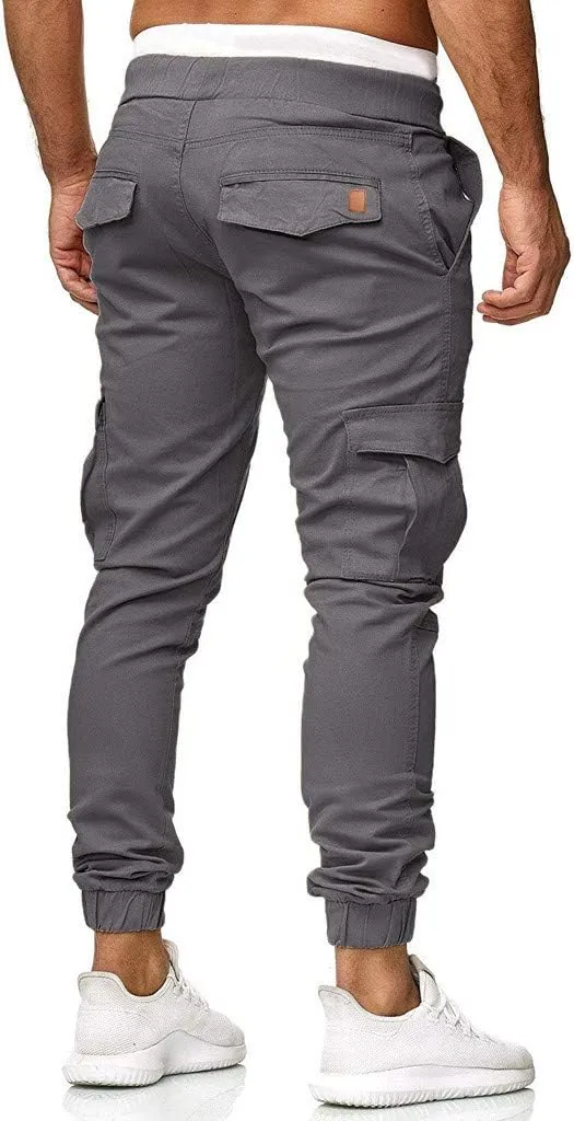 Mens Cargo Sweatpants Joggers Slim Fit Elastic Waist Athletic Pants with Pockets Workout Drawstring Trousers