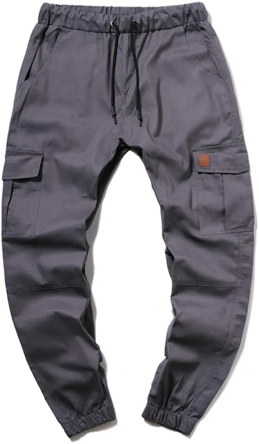 Mens Cargo Sweatpants Joggers Slim Fit Elastic Waist Athletic Pants with Pockets Workout Drawstring Trousers
