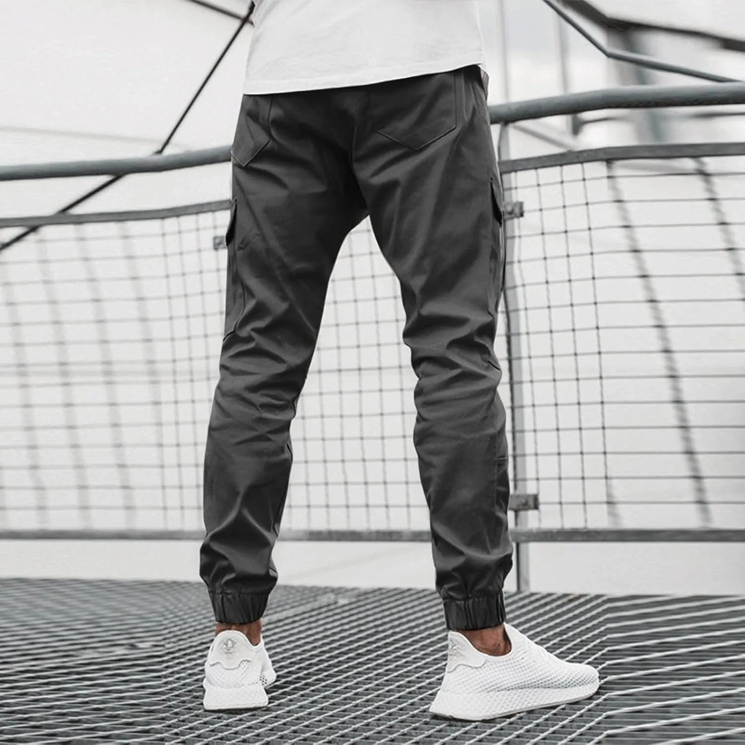 Men's Casual Cargo Sweatpants Side Zipper Pockets Pants Slim Fit Outdoor Pants Solid Color Lightweight Trouser Comfy