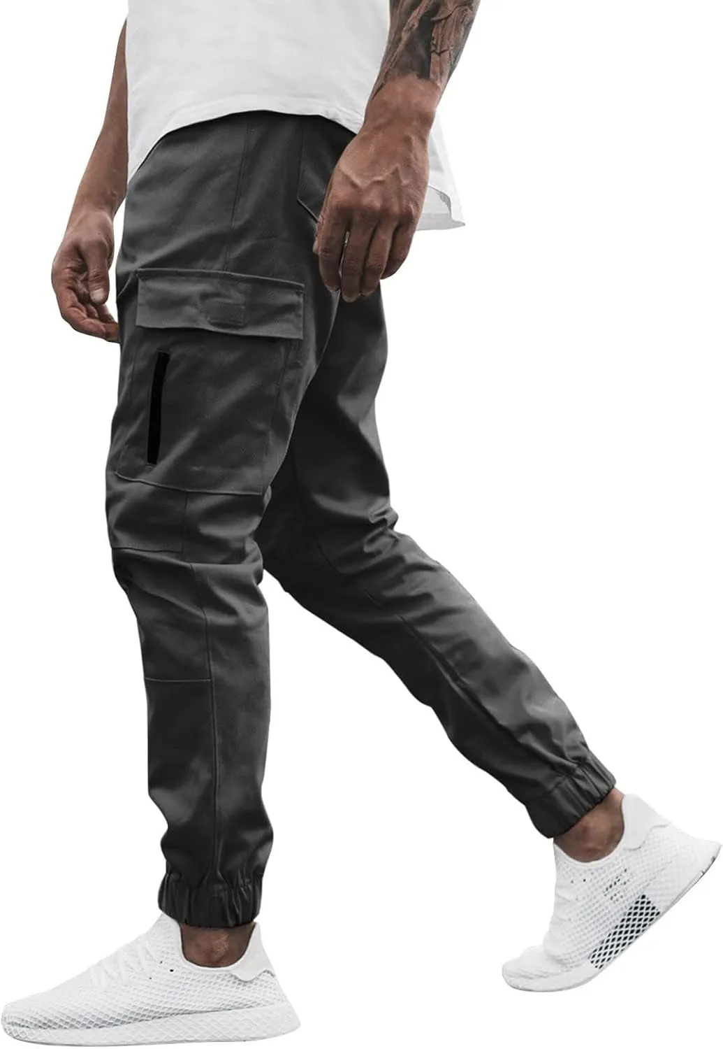 Men's Casual Cargo Sweatpants Side Zipper Pockets Pants Slim Fit Outdoor Pants Solid Color Lightweight Trouser Comfy