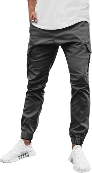Men's Casual Cargo Sweatpants Side Zipper Pockets Pants Slim Fit Outdoor Pants Solid Color Lightweight Trouser Comfy