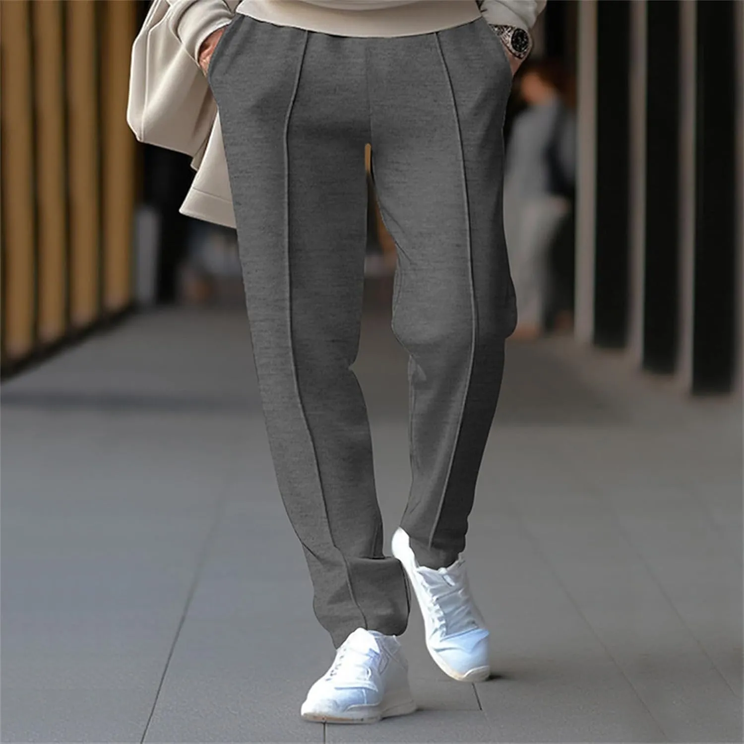 Mens Casual Straight Pants Elastic Waist Vintage Stylish Loose Slim Fit Hippie Solid Pants Outdoor Business Trousers