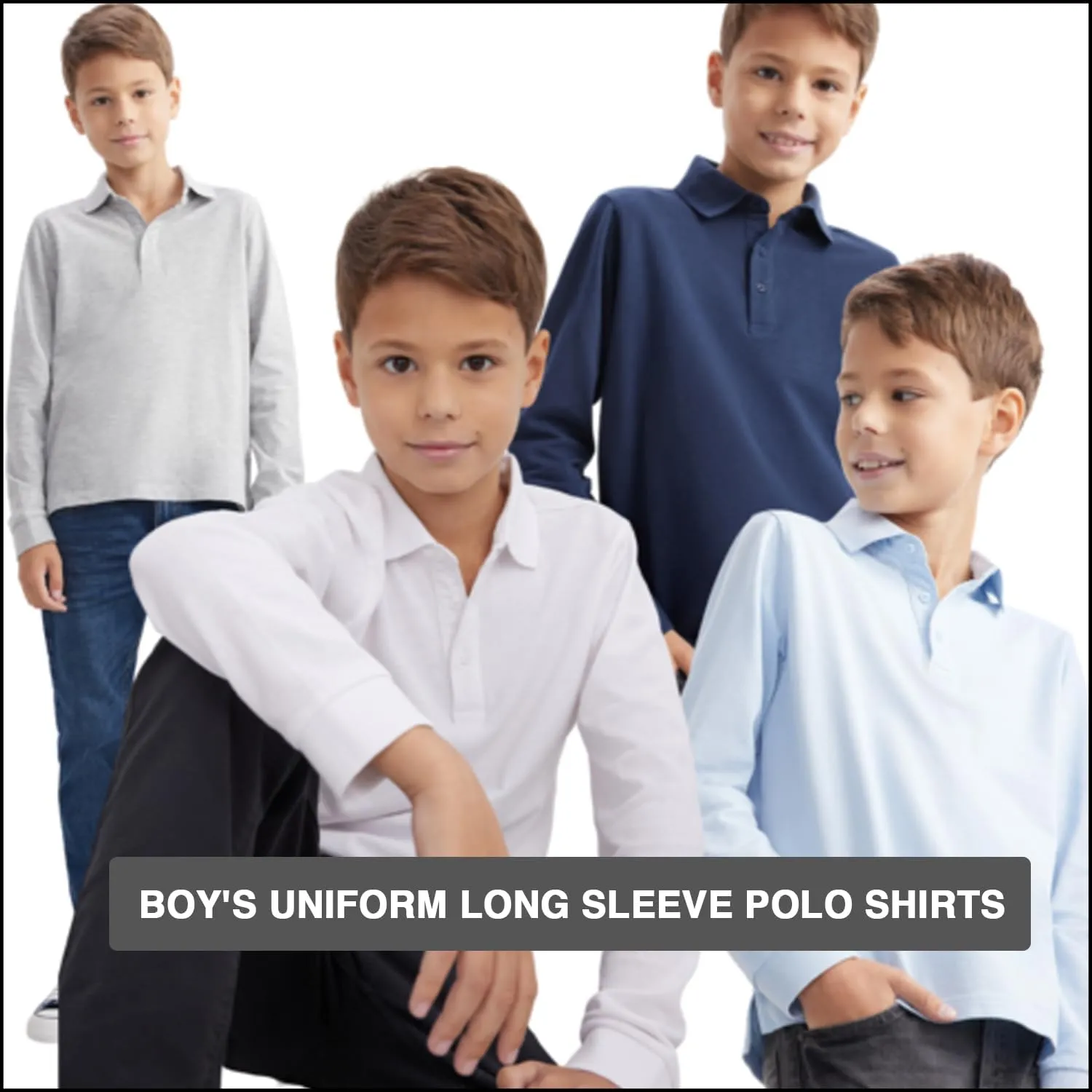 Men's Classic Pique Polo Shirt, Uniform Long Sleeve Polo Shirts, 3-Pack