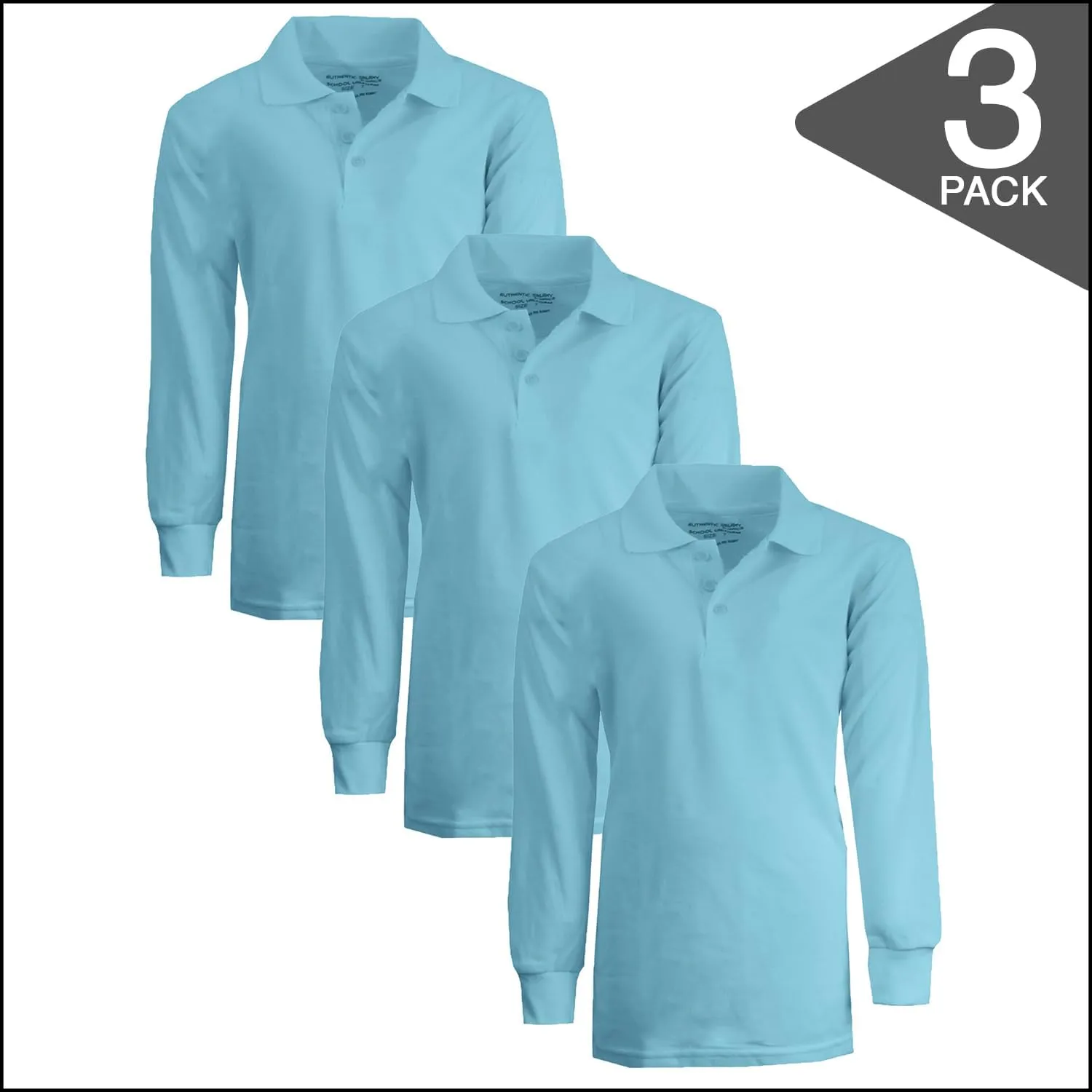 Men's Classic Pique Polo Shirt, Uniform Long Sleeve Polo Shirts, 3-Pack
