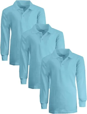 Men's Classic Pique Polo Shirt, Uniform Long Sleeve Polo Shirts, 3-Pack