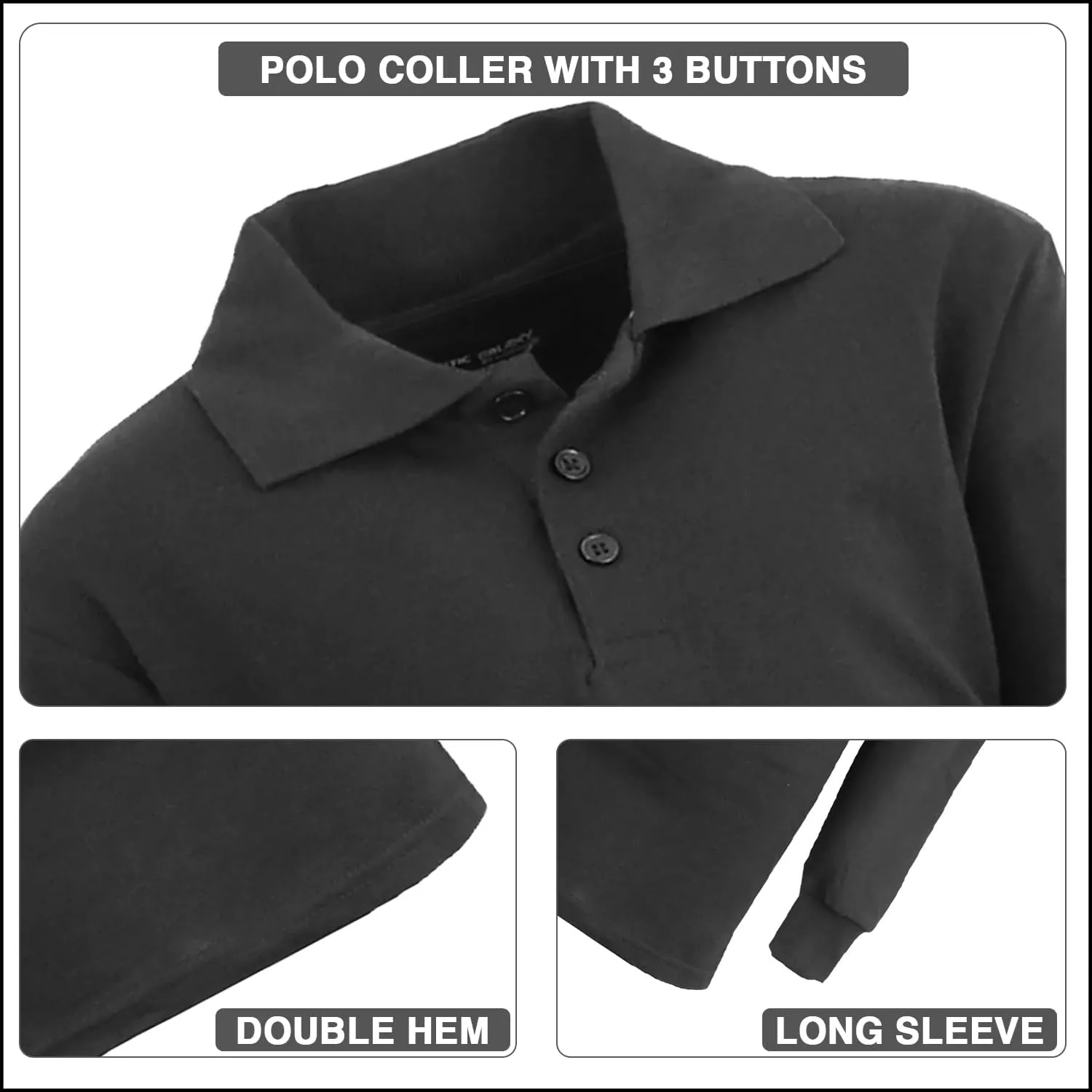 Men's Classic Pique Polo Shirt, Uniform Long Sleeve Polo Shirts, 3-Pack