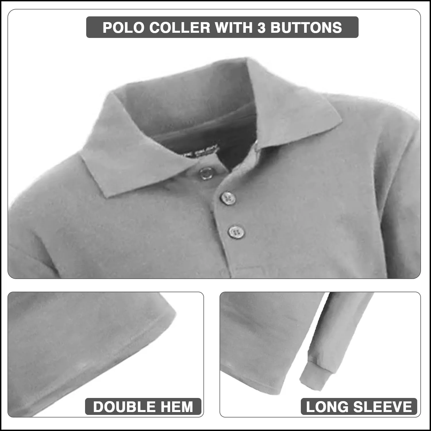 Men's Classic Pique Polo Shirt, Uniform Long Sleeve Polo Shirts, 3-Pack