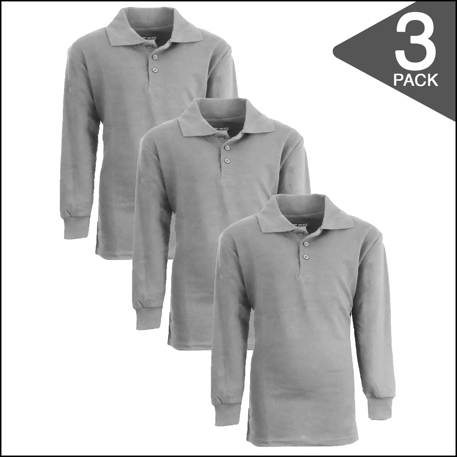Men's Classic Pique Polo Shirt, Uniform Long Sleeve Polo Shirts, 3-Pack