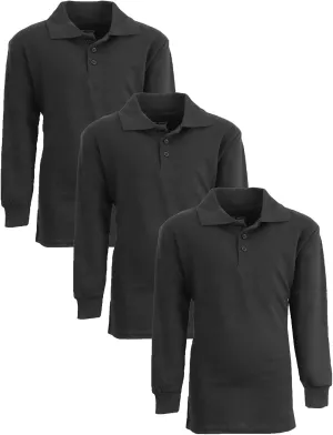 Men's Classic Pique Polo Shirt, Uniform Long Sleeve Polo Shirts, 3-Pack