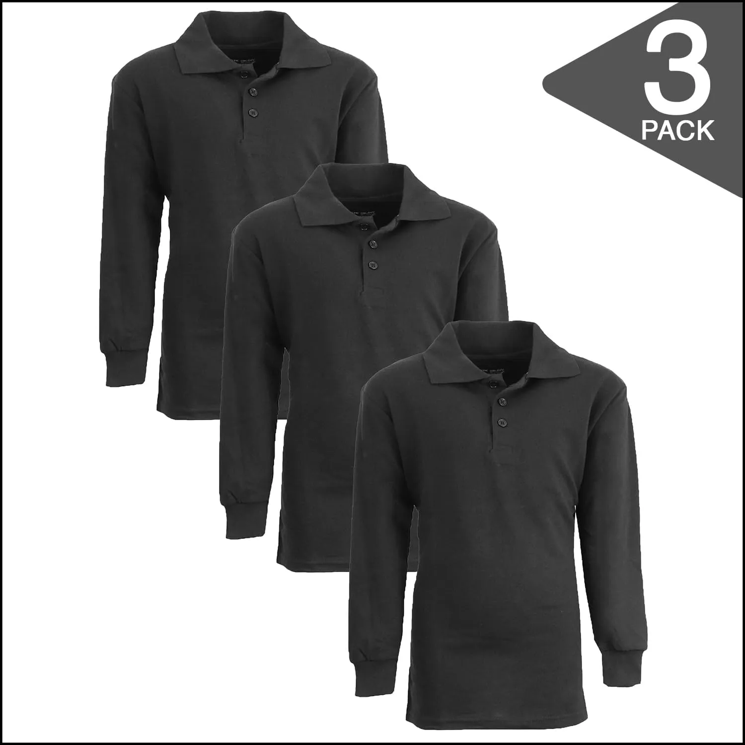 Men's Classic Pique Polo Shirt, Uniform Long Sleeve Polo Shirts, 3-Pack