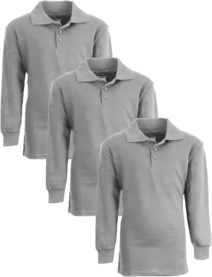 Men's Classic Pique Polo Shirt, Uniform Long Sleeve Polo Shirts, 3-Pack