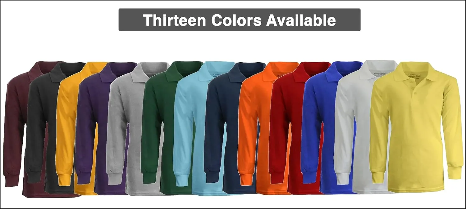 Men's Classic Pique Polo Shirt, Uniform Long Sleeve Polo Shirts, 3-Pack