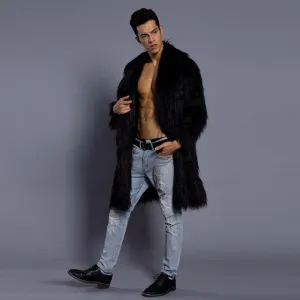 Mens Faux Fur Coats Jacket Fur Men black Thick Fake Coat Men Long Jacket Faux Leather Coats
