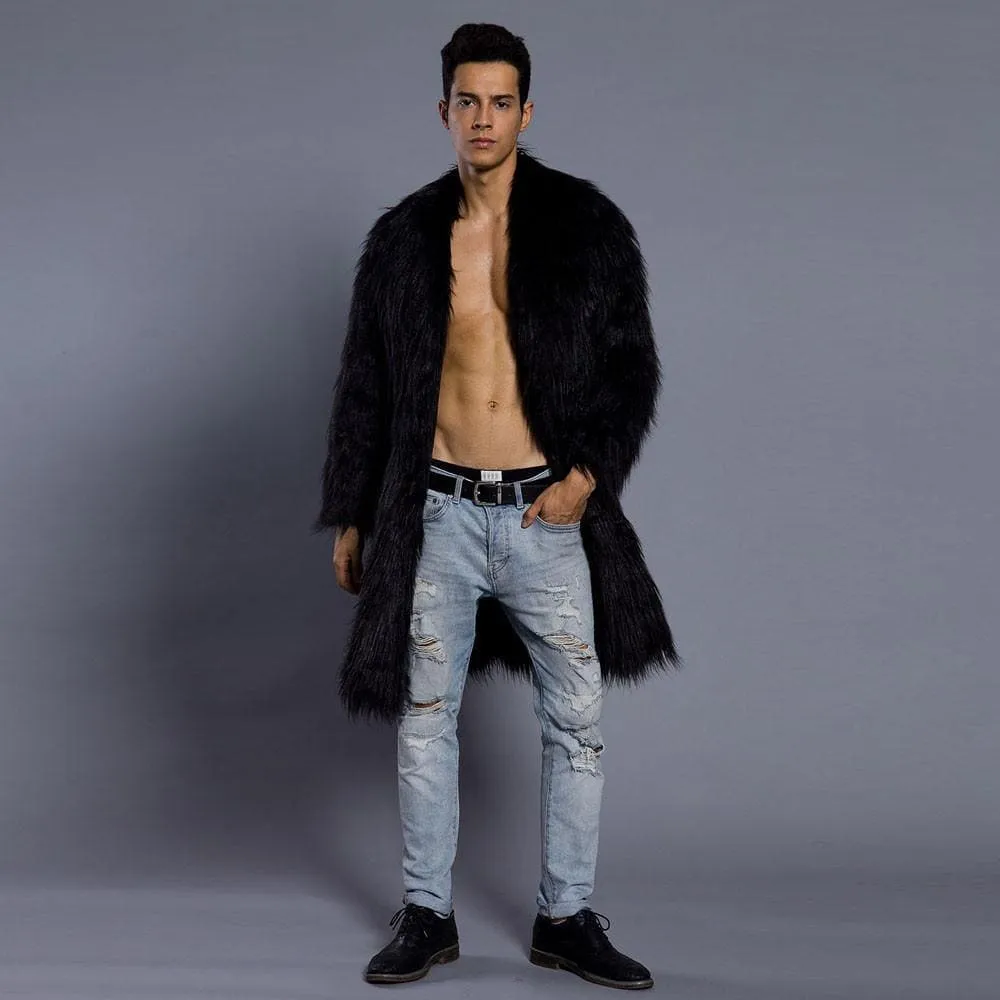 Mens Faux Fur Coats Jacket Fur Men black Thick Fake Coat Men Long Jacket Faux Leather Coats