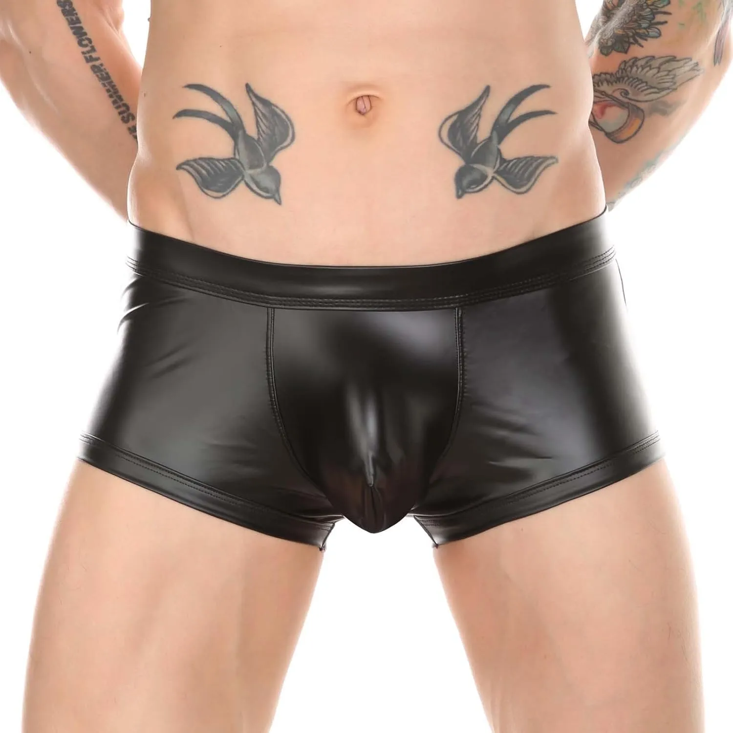 Men's Faux Leather Bulge Pouch Boxer Shorts Briefs Underwear Pants Mens Small Boxers Briefs