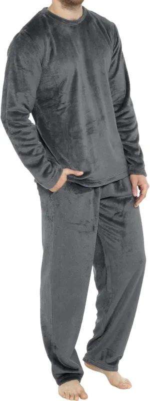 Mens Flannel Pajamas Sets Soft Winter Warm Cozy Pjs Sleepwear Long Sleeve Pullover Tops Lounge Pants Loungewear